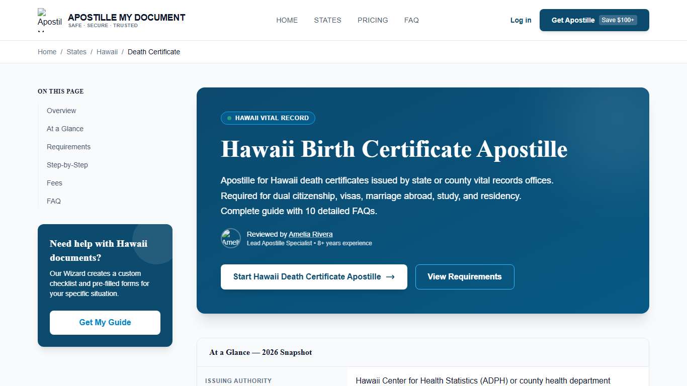 Hawaii Death Certificate Apostille Complete 2026 Guide