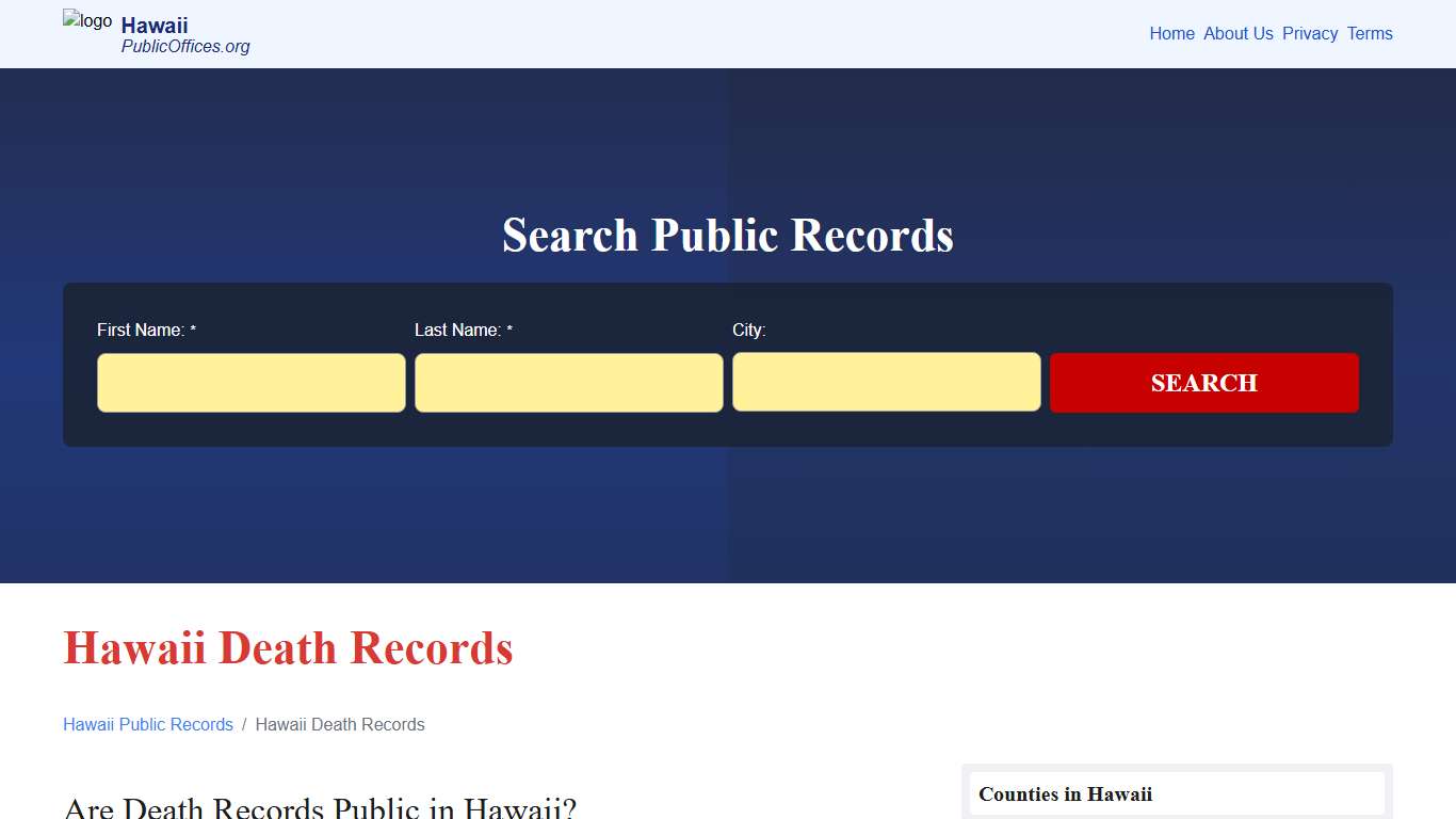Hawaii Death Records Search – PublicOffices.org