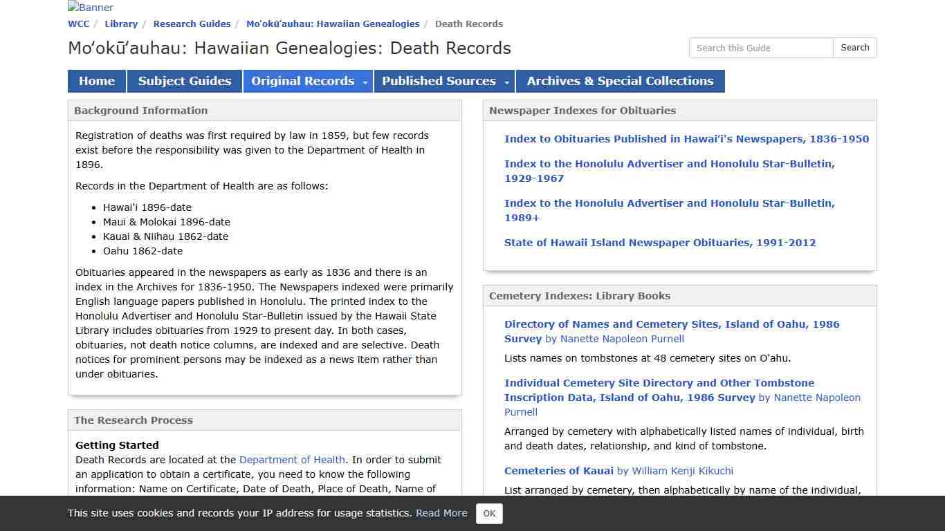 Death Records - Moʻokūʻauhau: Hawaiian Genealogies - Library at Windward Community College